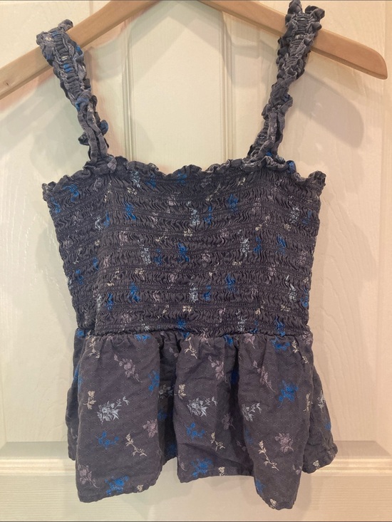 Universal Thread Tops - Universal Thread Gray Blue Floral Smocked Tank Top